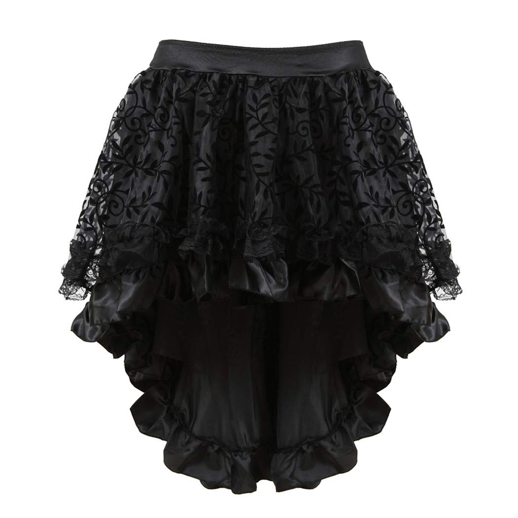 Grebrafan Steampunk Skirt for Corset Women Fluffy Pleated Layered Tutu Skirt (US(4-6) S, Black)