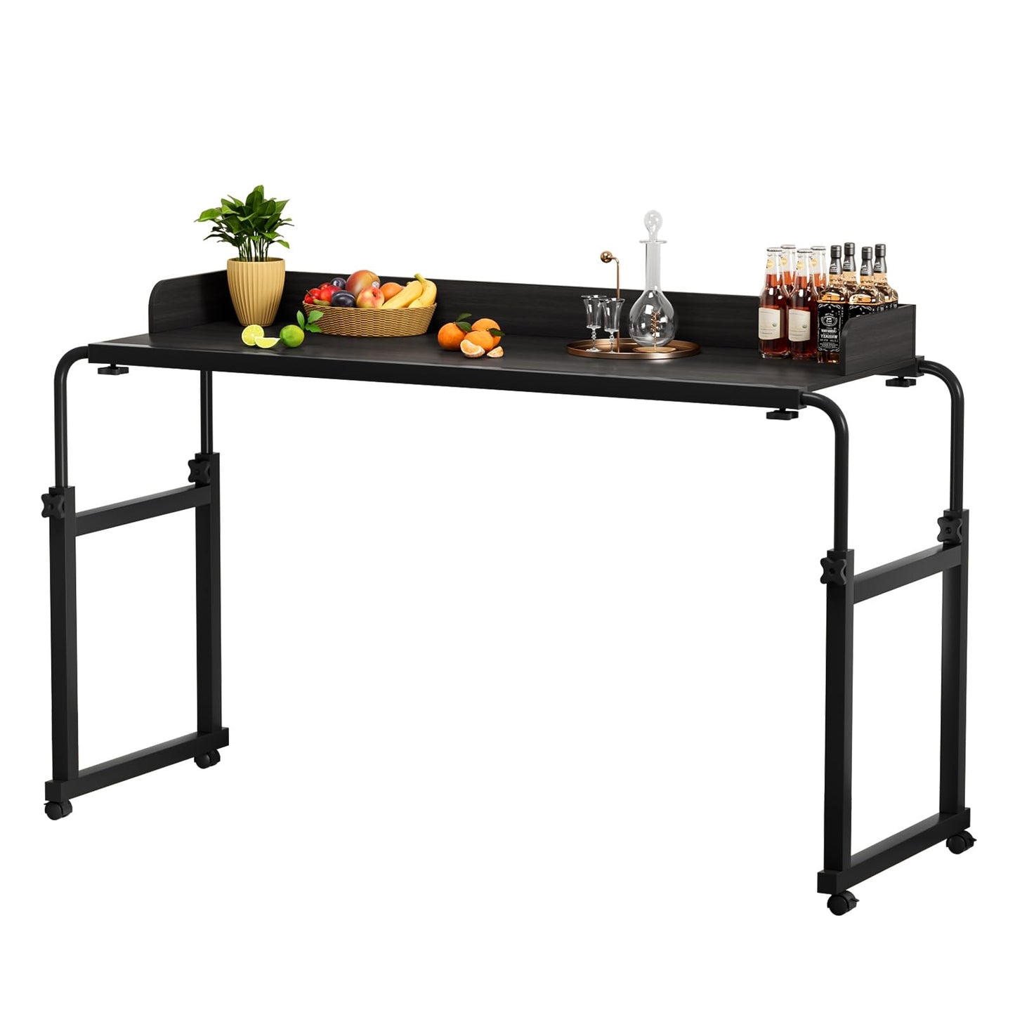 gihusrzx Overbed Table with Wheels, Adjustable Overbed Desk, Laptop Desk, Matte Black, 140x50cm, Suitable for within 230CM Bed