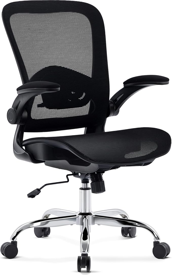 Morkprism Office Chair Mesh Seat,Ergonomic Mesh Desk Chair with Adjustable Lumbar Support,Computer Chair with Flip-up Armr...