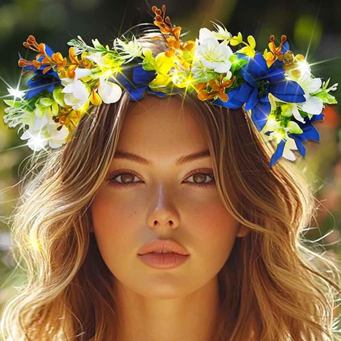 DRESBE Light Up Flower Crown Headbands LED Party Floral Hair Accessories for Women