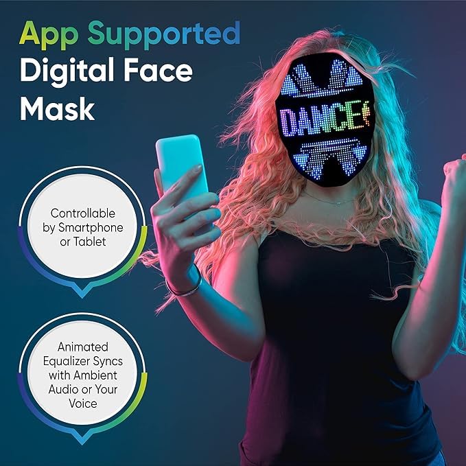 Pixel Stackers Face Transforming LED App Controlled Light Up Cosplay Mask with 115+ Animated Faces Customizable LED Patterns