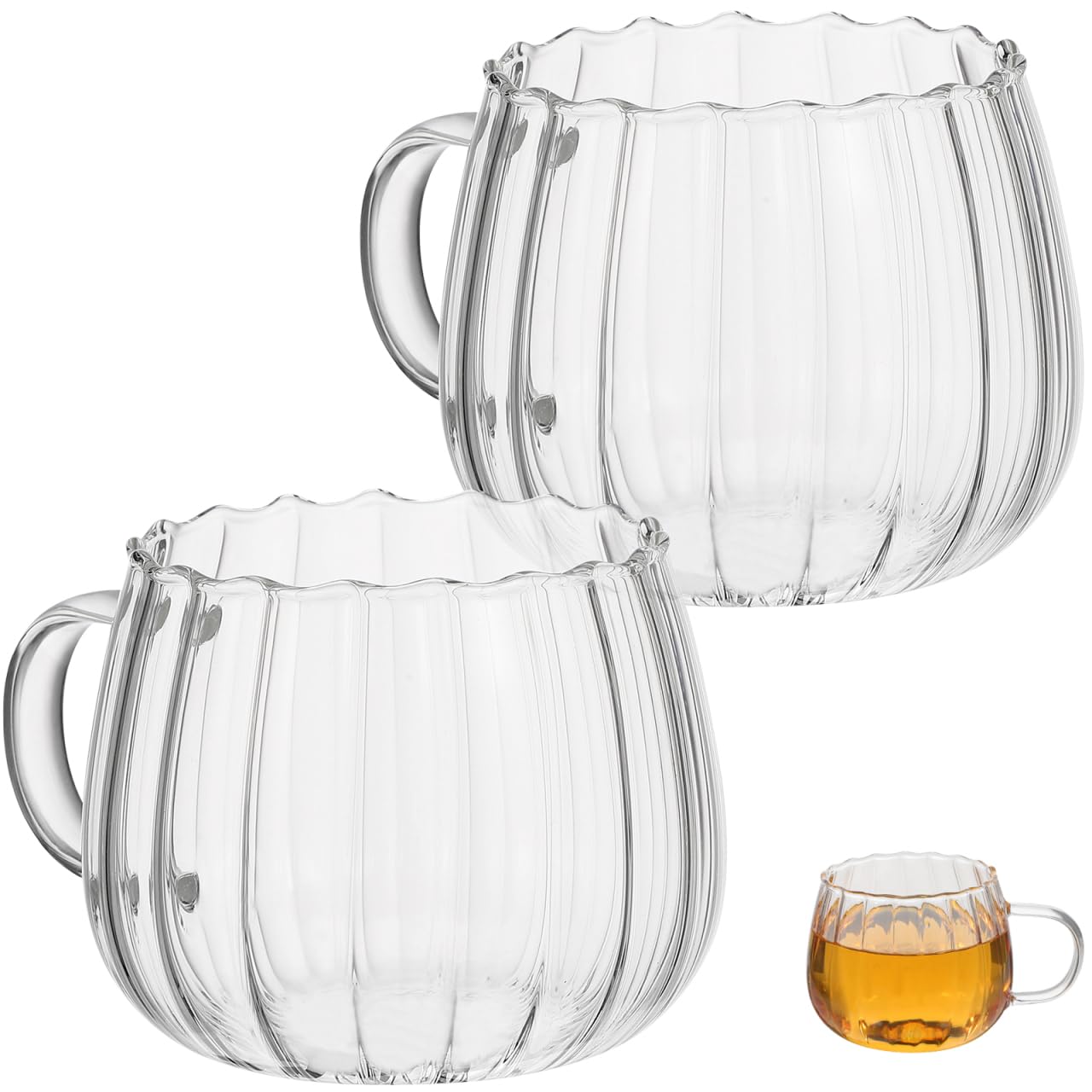 STOBOK 2Pcs Clear Mug, 350ml Glass Mugs Pumpkin Shaped Glass Mugs with Handle for Milk, Latte, Cappuccino,Espresso, Hot Beverage