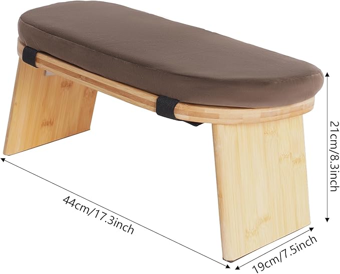 Folding Bamboo Meditation Stool, Meditation Bench with Velvet Cushion & Carry Bag, Travel Meditations Seat, Comfortable Folding Kneeling Stool Chair for Mindfulness, Zen Practice Coffee