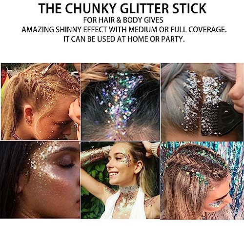 MEICOLY Silver Body Glitter Stick,Waterproof Halloween Face Glitter Gel,Chunky Glitter Face Paint,Mermaid Sequin Hair Glit...