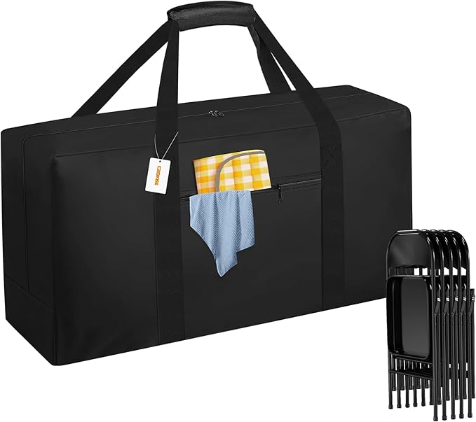 CSOKRE Heavy Duty Folding Chair Storage Bag, [Thick Fabric+Front Pocket] 40.5" x 12.2" x 20",For Metal/Plastic/Wooden Chai...