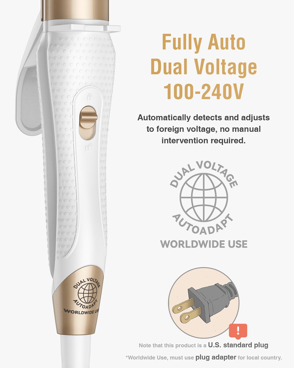 Europe Travel Curling Iron Mini: Dual Voltage Curling Iron for Traveling - Mini Travel Curling Irons 1 Inch with US Plug,Gold 45