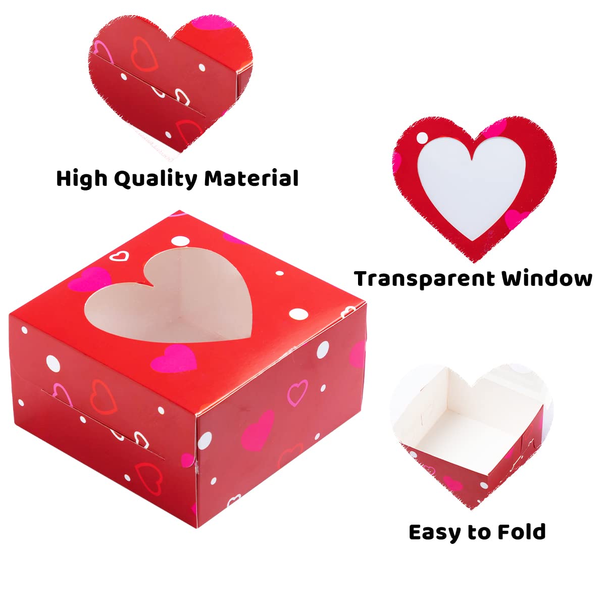 JOYIN 24 Pcs Valentine’s Day Bakery Treat Boxes, Valentines Cupcake Boxes, Cookie Boxes with Window for Holiday Pastries, Doughnut, Cookie, Cupcakes, Brownies, Truffles Gift Giving