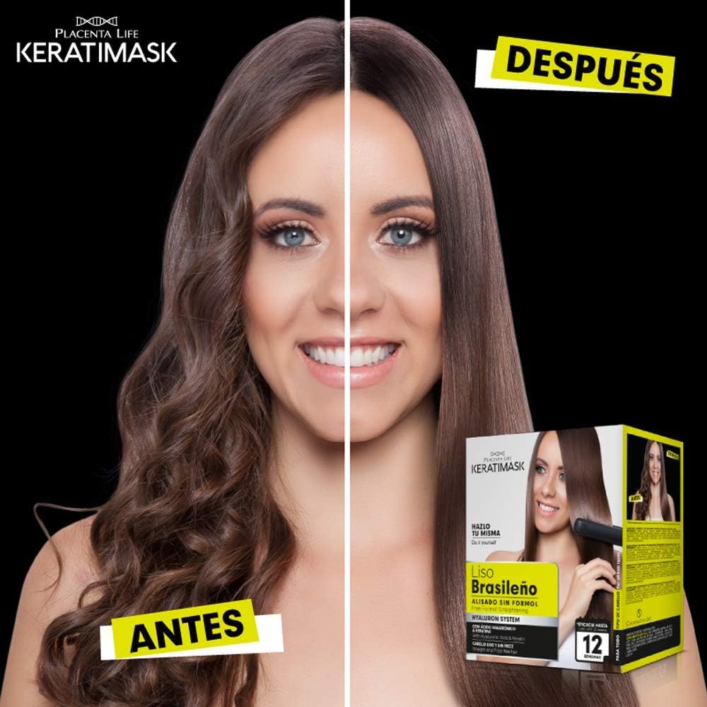 Brazilian Straightening Kit with Keratin and Hyaluronic Acid - Keratin Treatment- Get a perfect smooth, shiny and silky- Formaldehyde FREE