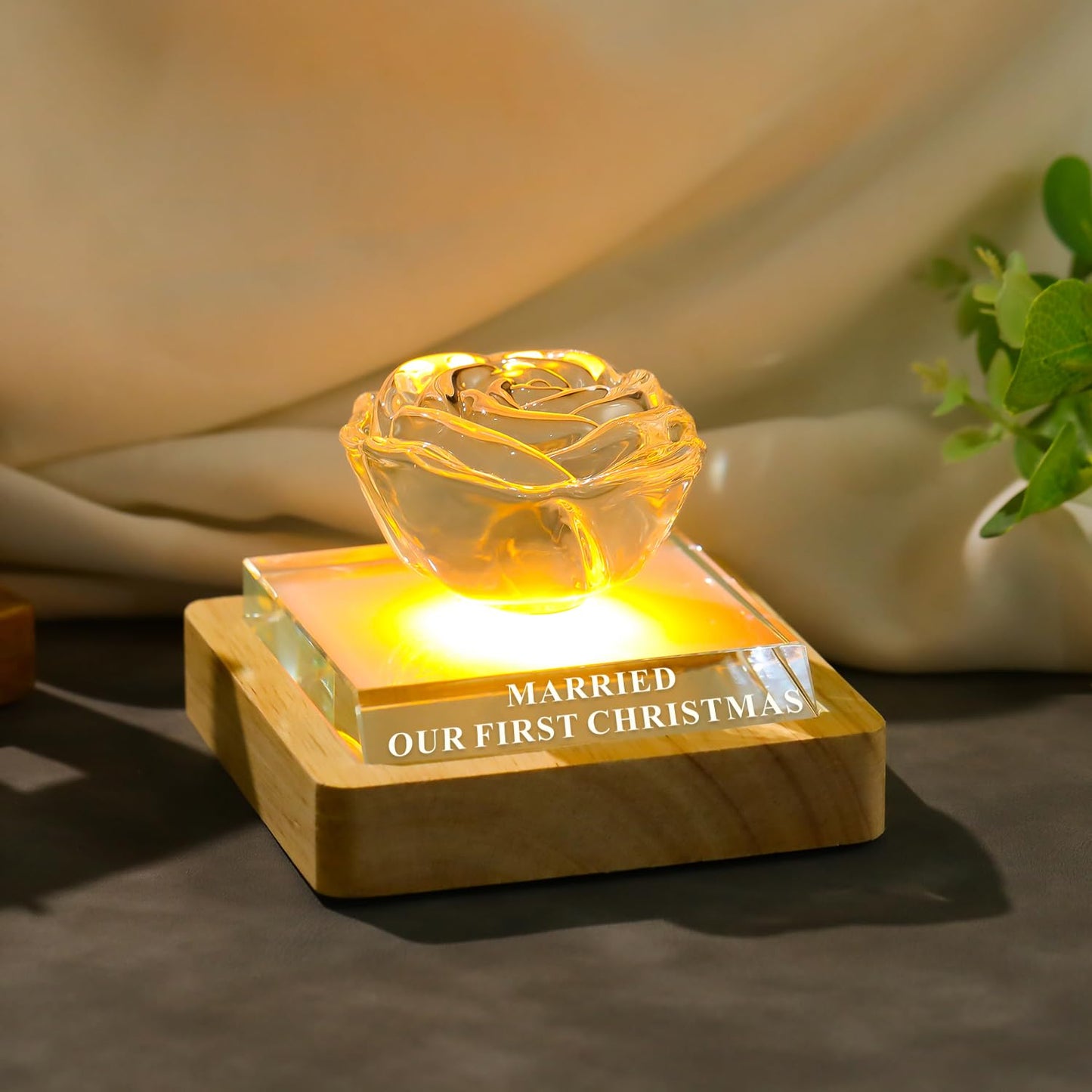 JOASURA Christmas Wedding Gifts for Couples-Crystal Rose, Mr & Mrs Wedding Gift, Best Decoration Memorial Gift for Bride & Groom (Our First Christmas Married）