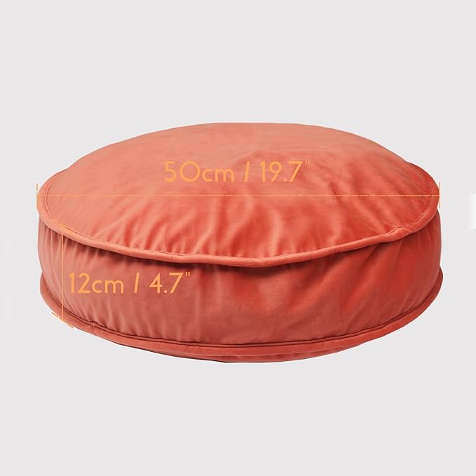 YIUOR Velvet Floor Pillows Round Chair Cushion Couch Throw Pillow Soft Pouf Seat Mattress Bean Bag for Reading Nook Play Room (19.7",Brick Red)