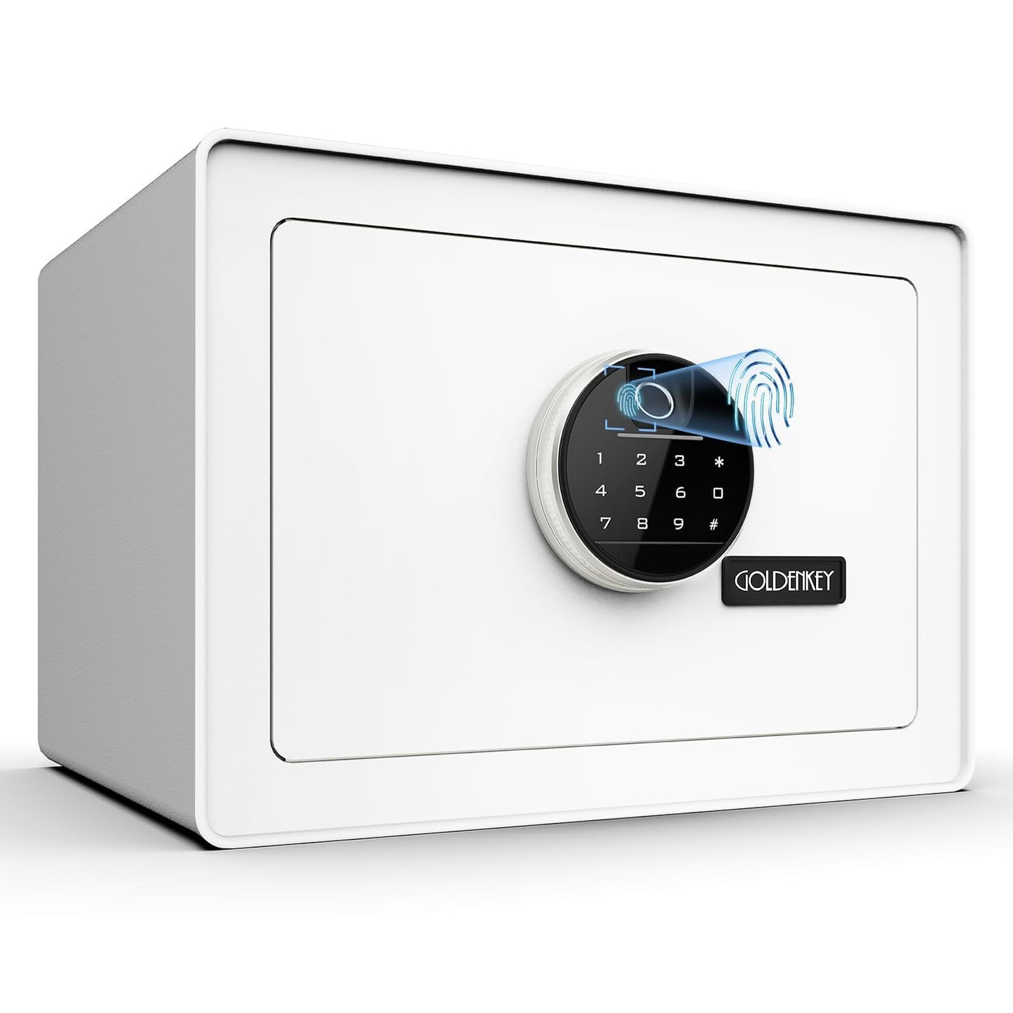 Goldenkey Luxury Jewelry Safe with Fingerprint&Keypad Lock, Document Safe Box with Soft Velvet Lining, Removable Shelf, High Security for Home Office, Hotel, 1.2 Cu.Ft./ White