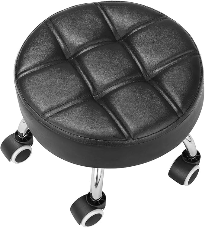 Kaleurrier Low Height Rolling Stool - Heavy Duty Short Stool Chair with Wheels Low to Ground - Small Roller Seat Stools for Home Office Kitchen Repair Shop Pedicure Garage Library Studio Black
