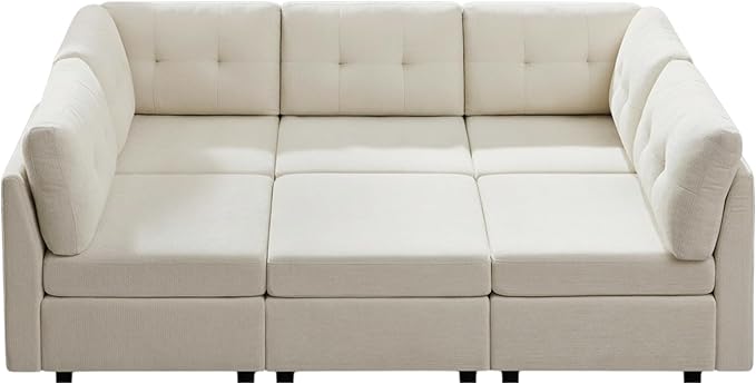 VANOMi 5 Seater Modular Sectional Sofa, Convertible Modular Cloud Sofa Bed with Ottoman, Comfy Chenille Sofas & Couches for Living Room, Apartment, Office, White, Sofa Bed