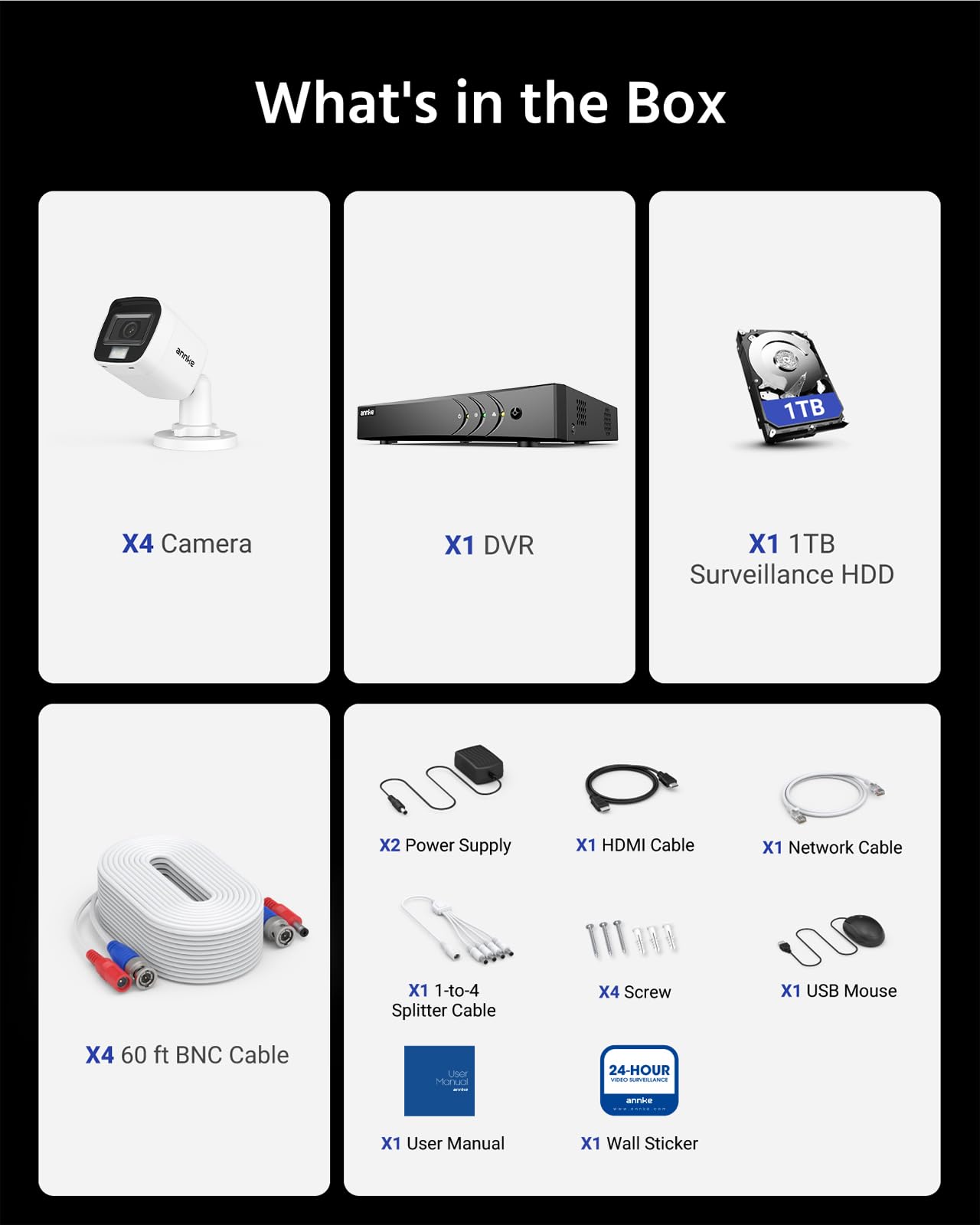 ANNKE 8CH 3K Security Camera System, 8 Channel Surveillance DVR, 4x 5MP 2960*1665 CCTV Cams with Audio, Dual Light, Built-in Mic, AI Human/Vehicle Detection, IP67, Color Night Vision, 1TB Hard Drive