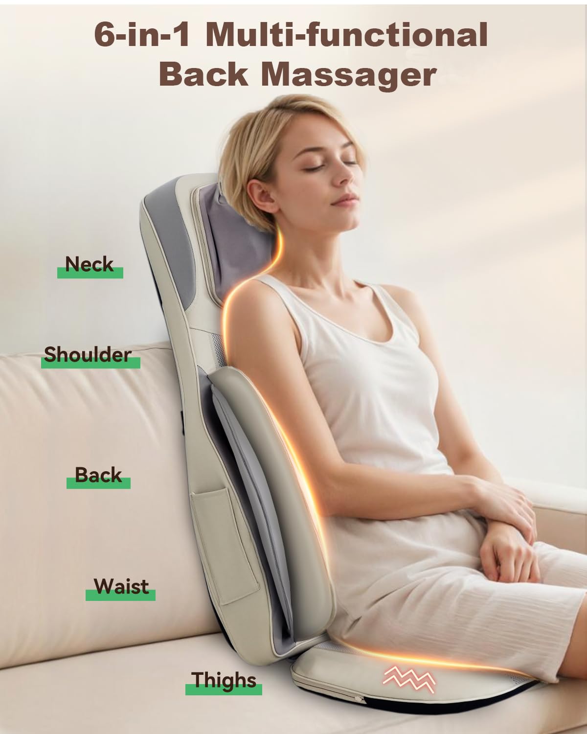 Heycool Shiatsu Neck Back Massager with Heat, 2025 Upgraded Massage Chiar Pad with Height Adjustment, Compression, Vibration, Full Body Seat Massager for Home, Office
