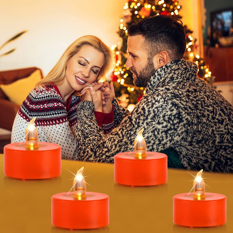 MINXIN Battery Operated Tea Lights Candles: 24 Pack Realistic and Bright Flickering Holiday Gift Flameless LED Electric Candles for Seasonal & Festival Party Home Decoration Orange
