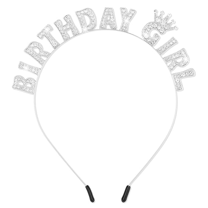 CIEHER Birthday Headband Birthday Girl Tiara Crown for Birthday Decorations Silver