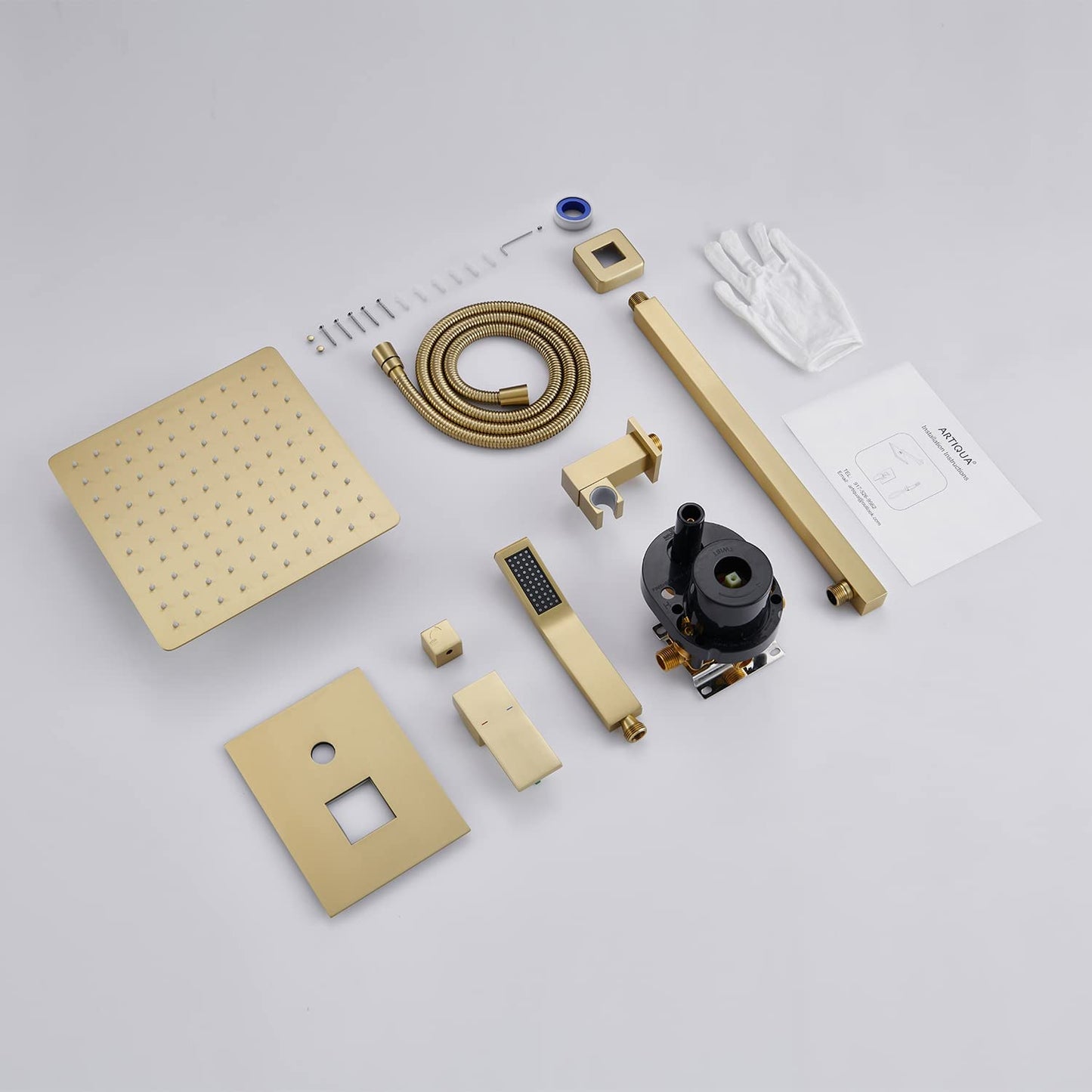 Artiqua Shower System 10 Inches Rain Shower Combo Set Brushed Gold Wall Mount Faucet Bathroom Faucets with Rainfall Shower Head and Hand Shower