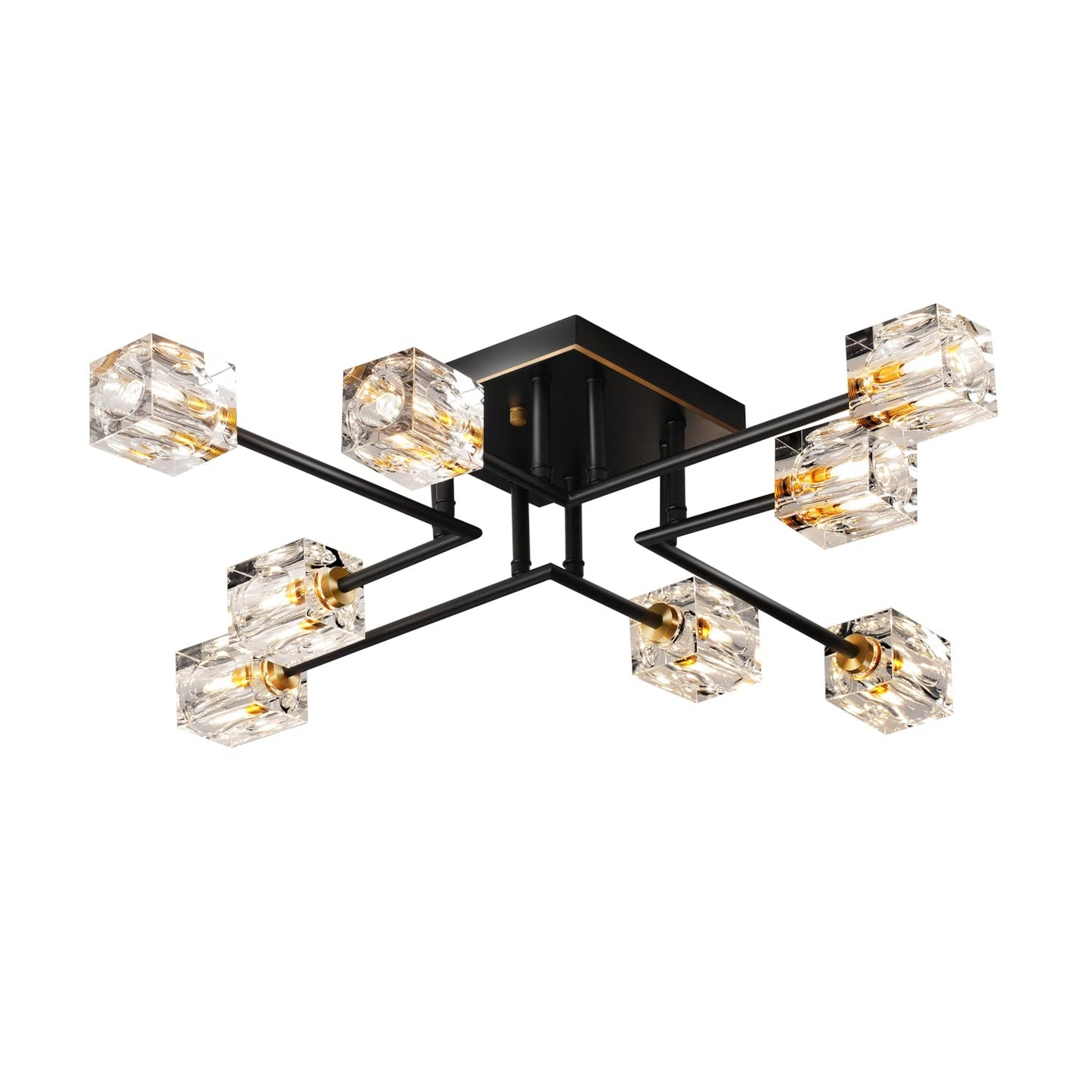 OKES 8-Lights Semi Flush Mount Ceiling Light Fixture,Black and Gold Modern Crystal Chandeliers,Farmhouse Lighting Fixtures for Dining Room Living Room Kitchen Bedroom Entryway