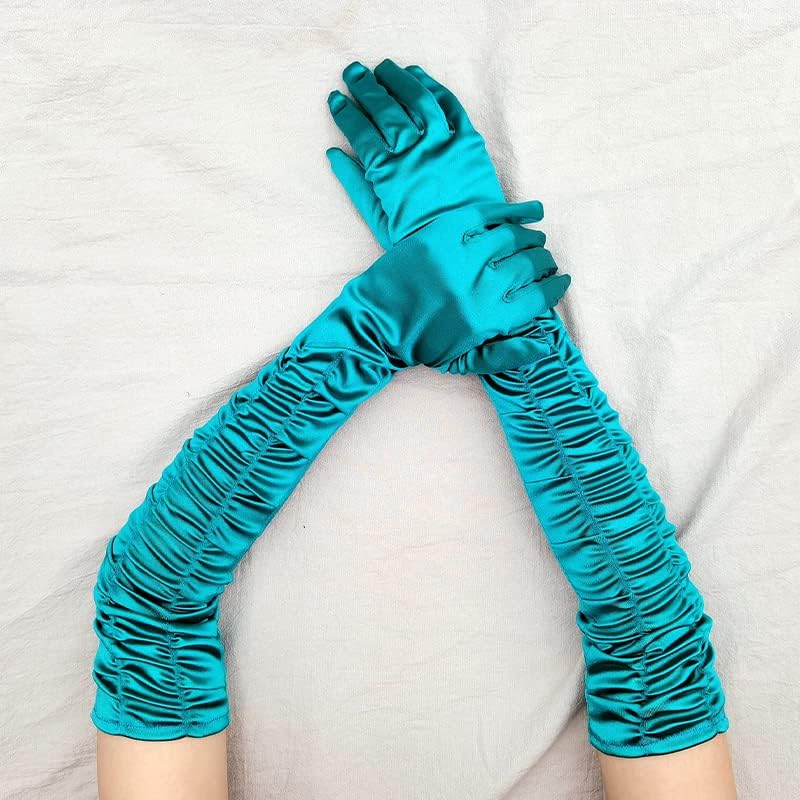 Elegant Green Satin Elbow-Length Wedding Gloves - Perfect for Brides