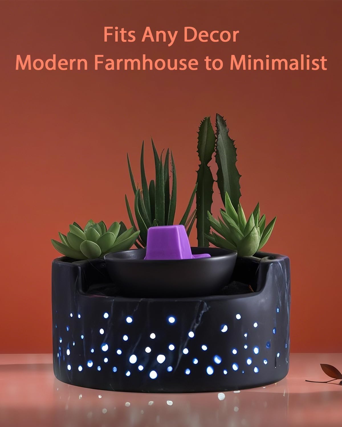 waxarapy Ceramic Wax Melt Warmer 4-in-1, Flameless PTC Heating with 7-Colors LED Changing Light, Electric Essential Oil Diffuser, Yoga Room/Home Decor Wax Melter Black Succulent Design