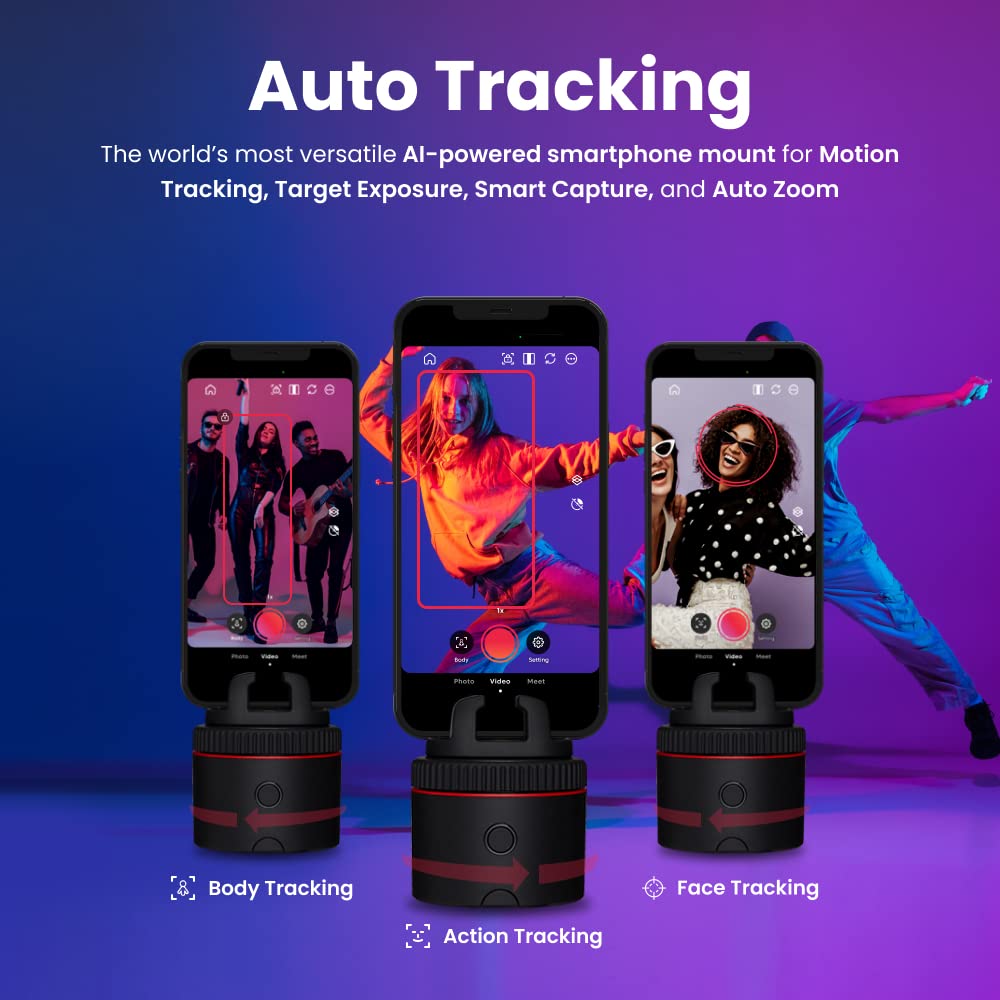 Pivo Influencer Auto Tracking Phone Holder, Content Creator Essentials, Face & Body Tracker, 360 Rotation For Video Recording, V