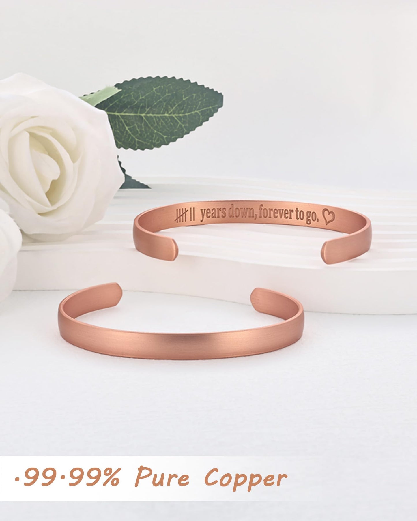MagEnergy 7 Year Anniversary Copper Gifts for Him Her Couples, Copper Bracelet for Men Women (2Pcs), 7th Wedding Anniversary Copper Jewelry Gift for Wife Husband, Engraved Adjustable Cuff for Loved One