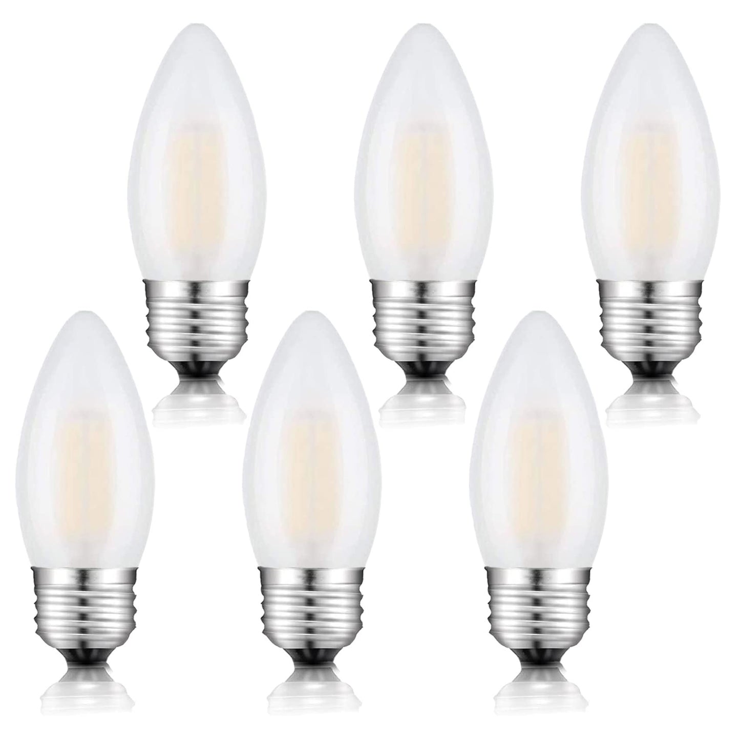 Beonllay E26 Candelabra Bulb Frosted Medium Base 2700K Warm White Equivalent 25 Watt Light Bulbs, B11 Dimmable LED 2W Chandelier Candle Light for Decorative, 6 Pack