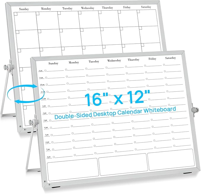 ONAVIA White Board Dry Erase Calendar Planner, Weekly Monthly Magnetic Schedule-Board with Time Slots, Portable Double-Sid...