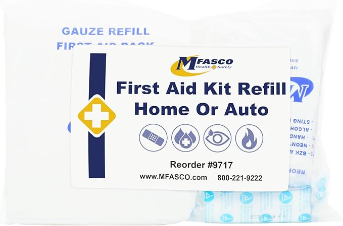 MFASCO First Aid Kit Refill Pack - for Home, RV, and Automotive - Restock Supply Pack - Includes Bandages, Gauze Pads, Col...