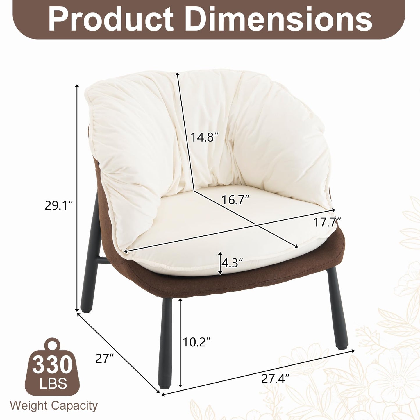 GODECOR Velvet Accent Chair Modern Barrel Chair with Metal Legs Comfy Armchair Accent Reading Chair for Living Room/Bedroom/Study Room/Home Office,Beige & Brown