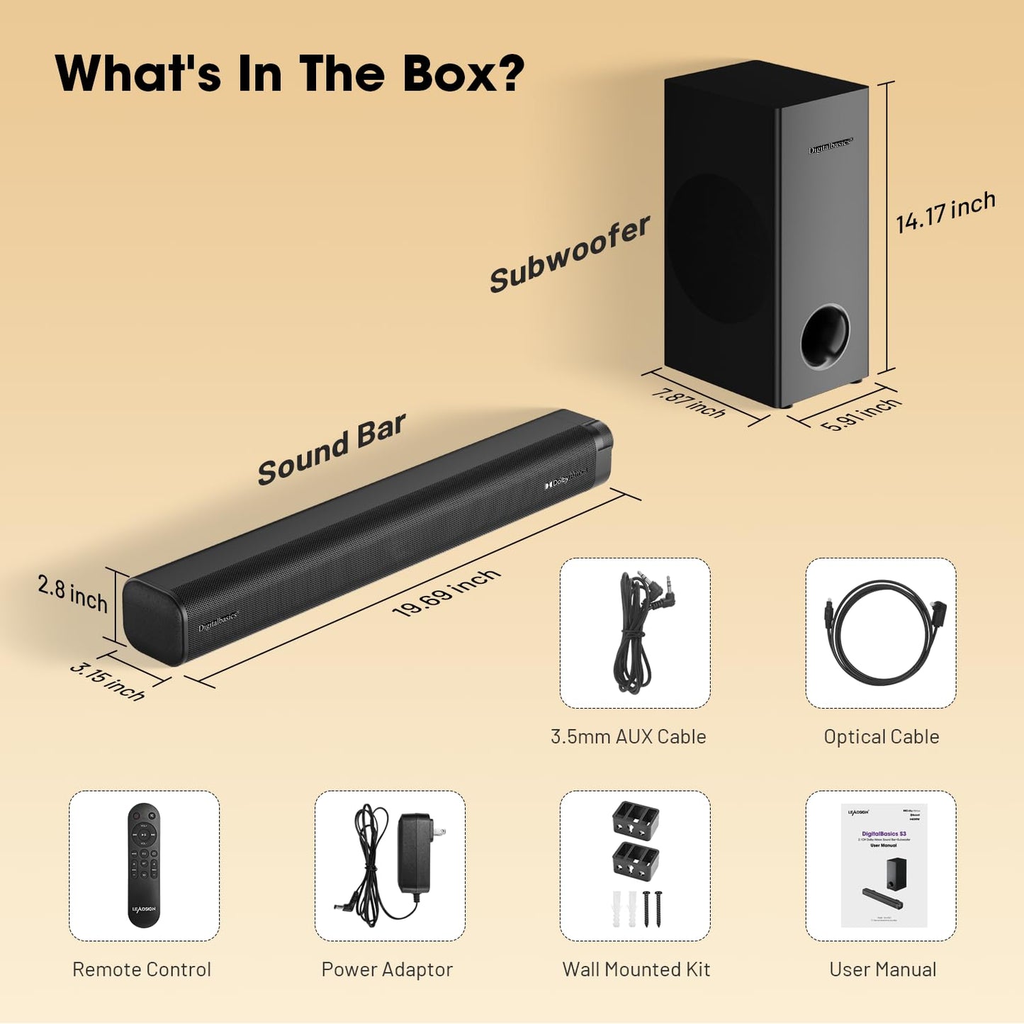 Digitalbasics Dolby Atmos Soundbar for TV with Subwoofer, 120W Home Theater System for Football & Sports, 3D Surround Sound, Deep Bass, Bluetooth 5.3, HDMI ARC/Optical/AUX, Easy Setup