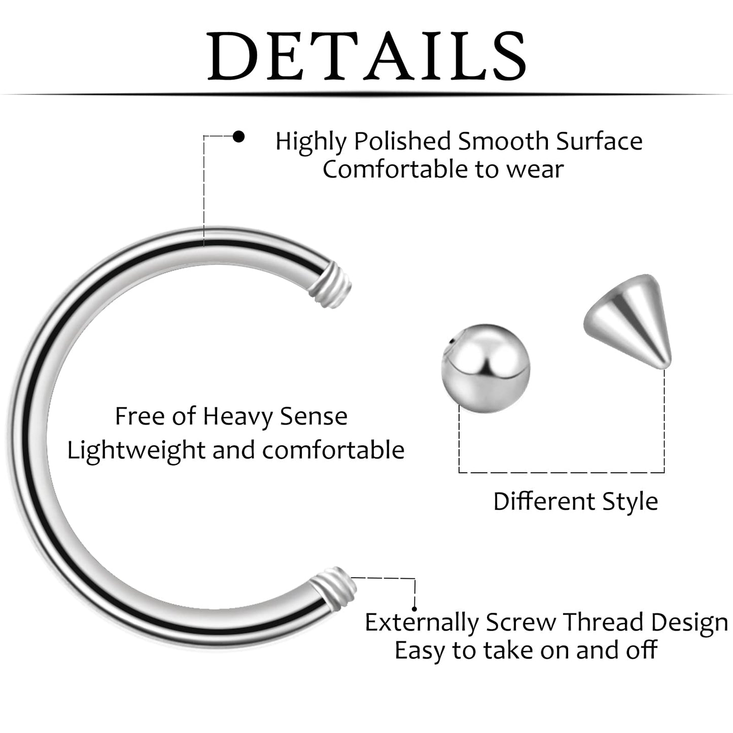 ONESING 80 Pcs, 16g, Septum Rings for Women Septum Piercing Horseshoe Nose Hoop Lip Tragus Cartilage Earrings Hypoallergenic Sta