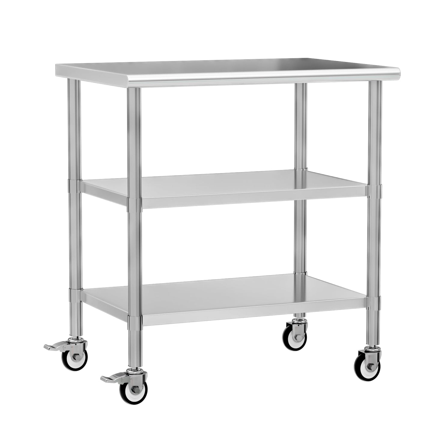 Chingoo Stainless Steel Work Table with Wheels, 24x36 Inch NSF Kitchen Prep Table with 2 Adjustable Undershelves for Commercial Restaurant, Garage, Outdoor BBQ