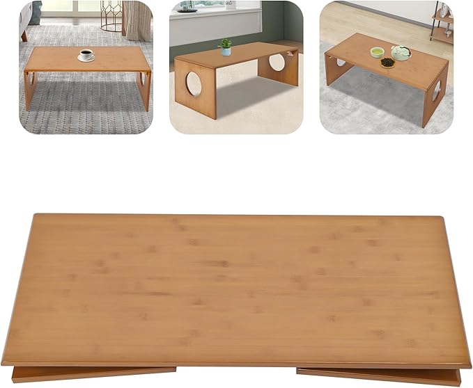 Eapmic 31.5in Folding Floor Coffee Table, Bamboo Low Japanese Floor Table, Portable Coffee Tables for Living Room Bedroom Meditation Tatami Home Office (31.5in)