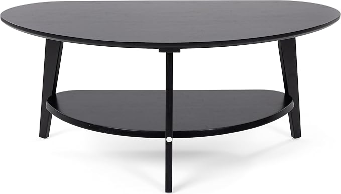 NAVREX Mid Century Modern Coffee Table, Oval Coffee Tables with Storage for Living Room, 2 Tier Solid Wood Center Table, Black Coffe Tables, Easy Assembly, 40.2" D x 22" W x 17.7" H