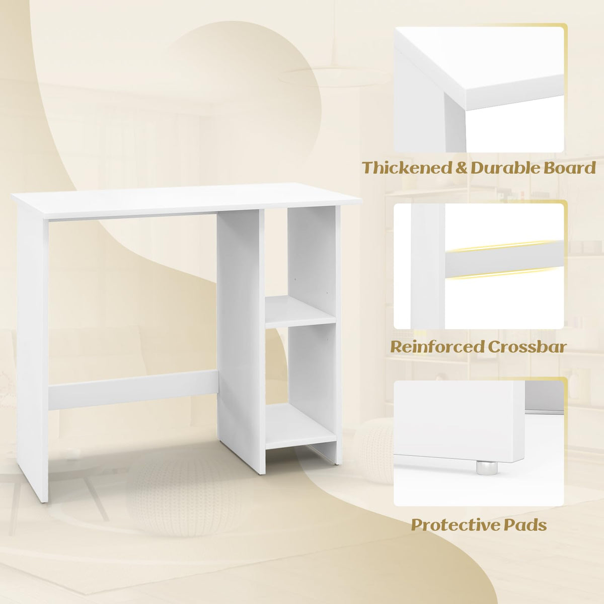 IFANNY Computer Desk, 31.5’’ Writing Desk with Storage Shelves, Kids Study Table, Compact Gaming Table, Wood Vanity Makeup Table, Small Desk for Bedroom, Living Room, Study, Home Office (White)