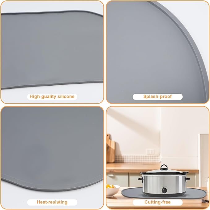 Heat Resistant Mat for Crockpot Slow Cooker - Thickened Silicone Baking Mats, Oval Non Slip Waterproof Heat Resistant Pad, Universal Fit for Most Slow Cookers, Easy to Store
