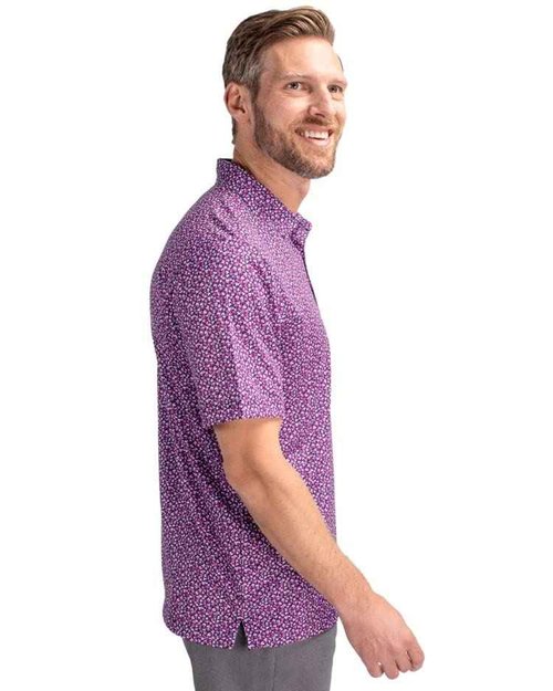 Cutter & Buck Pike Magnolia Print Stretch Men's Polo, Black/Polished