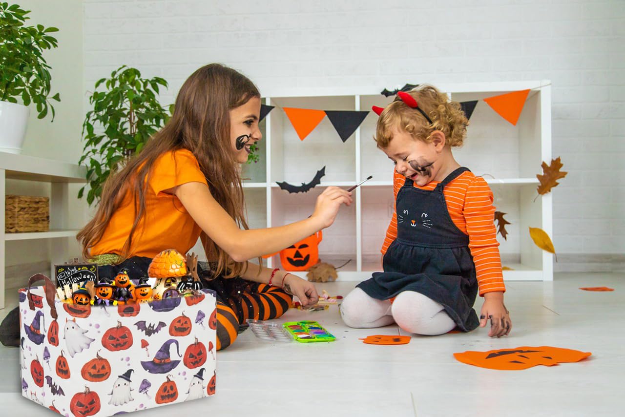 Sanjiaofen Rectangular Halloween Baskets,Waterproof PE Coating Halloween Baskets for Kids with Handles.Halloween Candy Basket,Cute Baskets,Books Baskets. (Halloween basket)