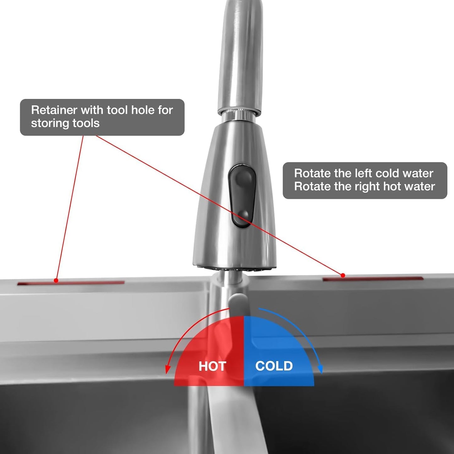 Vivrhintty Free Standing Kitchen Sink with Workbench, Stainless Steel Utility Sink with Set for Commerical, Outdoor, Garage, Laundry Room Use (47.24"D x 17.72"W x 31.89"H)