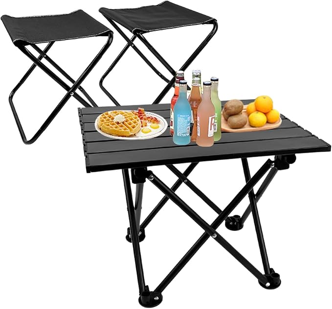Wensdr Folding Camping Table with Chairs Lightweight Picnic Table and 2 Chairs for Beach Hiking Travel Fishing BBQ,Outdoor...