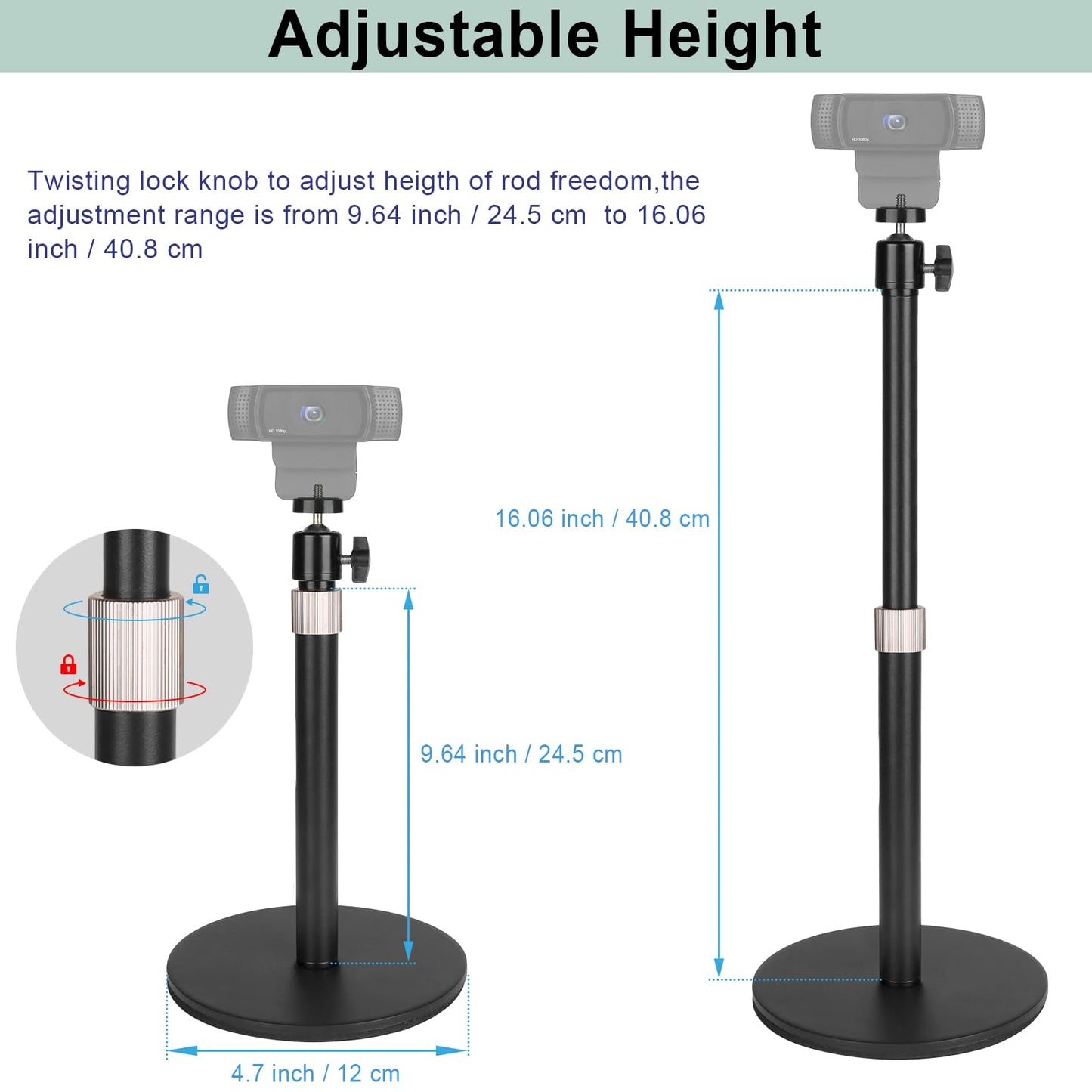 Mippko Webcam Camera Stand Phone Holder For Desk,1/4-20 Threaded Compatible With Logitech Webcam C920 / C920S / C920X / C922 / C