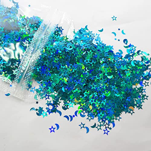 LoveOurHome 6 Colors Star Moon Chunky Glitter Flakes Resin Epoxy Accessories Holographic Black Blue Stars Glitters Confett...