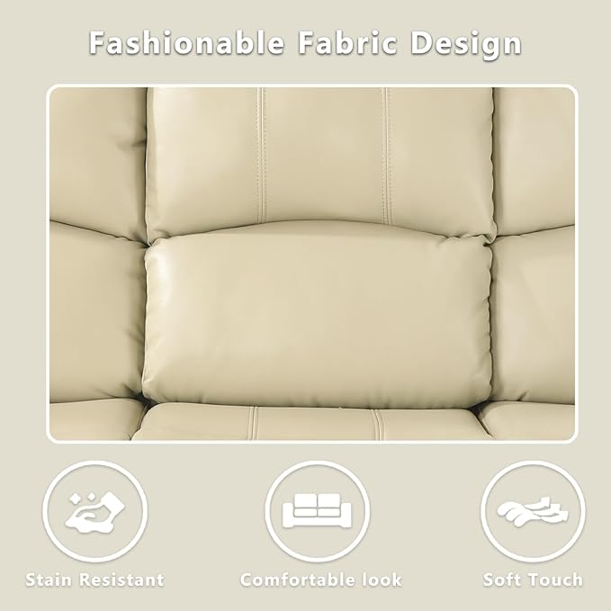 Caberryne Leather Recliner Sofa，Reclining Loveseat for Living Room Furniture Sets, Beige Double Recliner Loveseat for Living Room/Office/Theater Seating/Rv(2 Seater Couch)