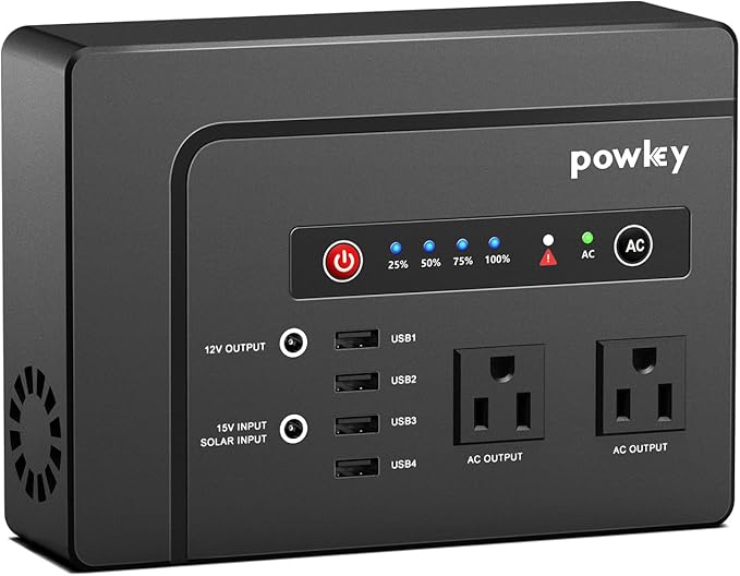 Powkey Portable Power Station 200W, 146Wh Portable Solar Generator Battery Pack with 2 Pure Sine Wave AC Outlets/4 USB A/1...