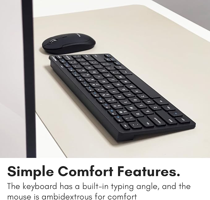 Macally Small Wireless Keyboard and Mouse Combo - Quiet Productivity Duo - 2.4G Wireless Keyboard Mouse for PC - 78 Key Mini Keyboard and Mouse with Slim Body, Click Buttons, and 3 DPI Modes