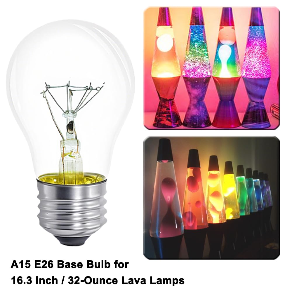 Lava Lamp Bulb 40W E26 Medium Base 120V A15 Appliance Oven Light Bulb for 16.3" Lava Lamp,Microwave Oven, Refrigerator, Over Stove Range Hood,High Temperature 300 Degrees Resistant,Warm White,4 Pack