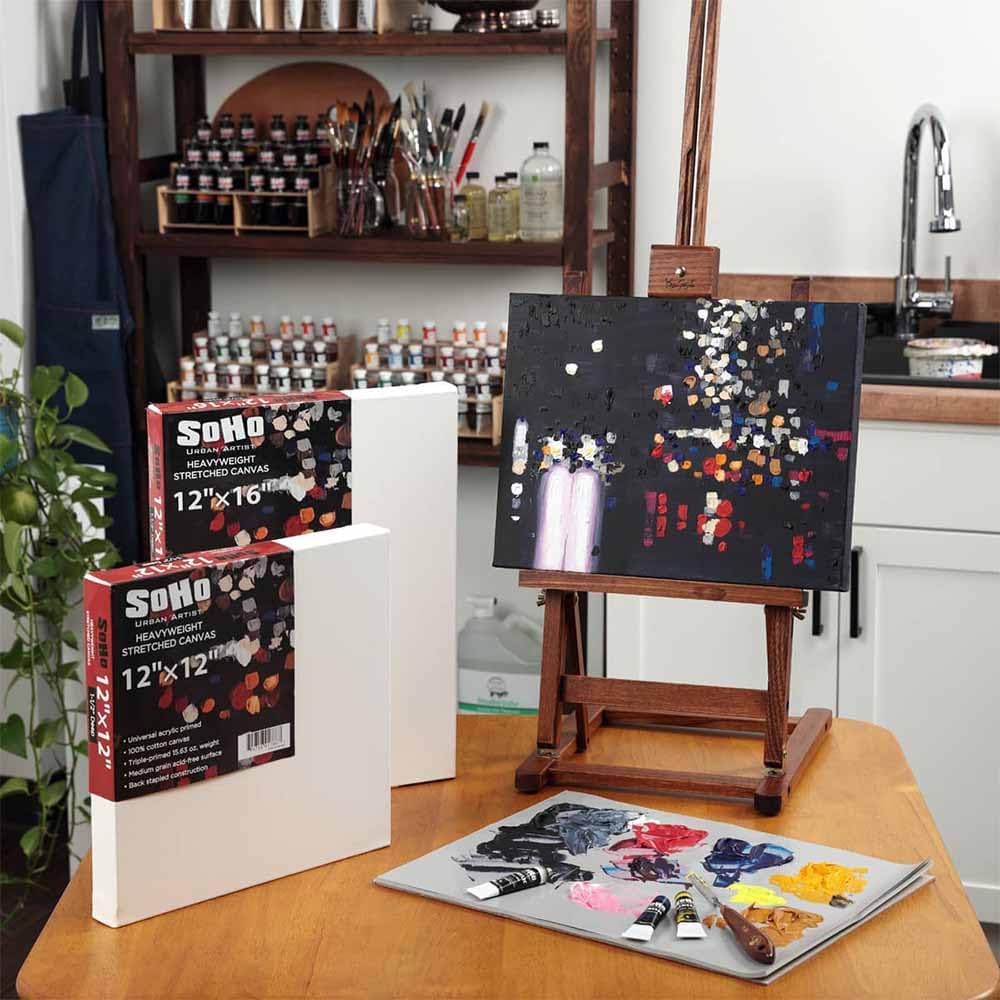 SoHo Urban Artist, 16x20 Heavyweight Stretched Cotton Canvas for Painting - 1.5" Deep- 3 Pack, Triple Primed, 100% Cotton Canvas, Archival, Universal Primed for Oil, Acrylic, Alkyd, Mixed Media