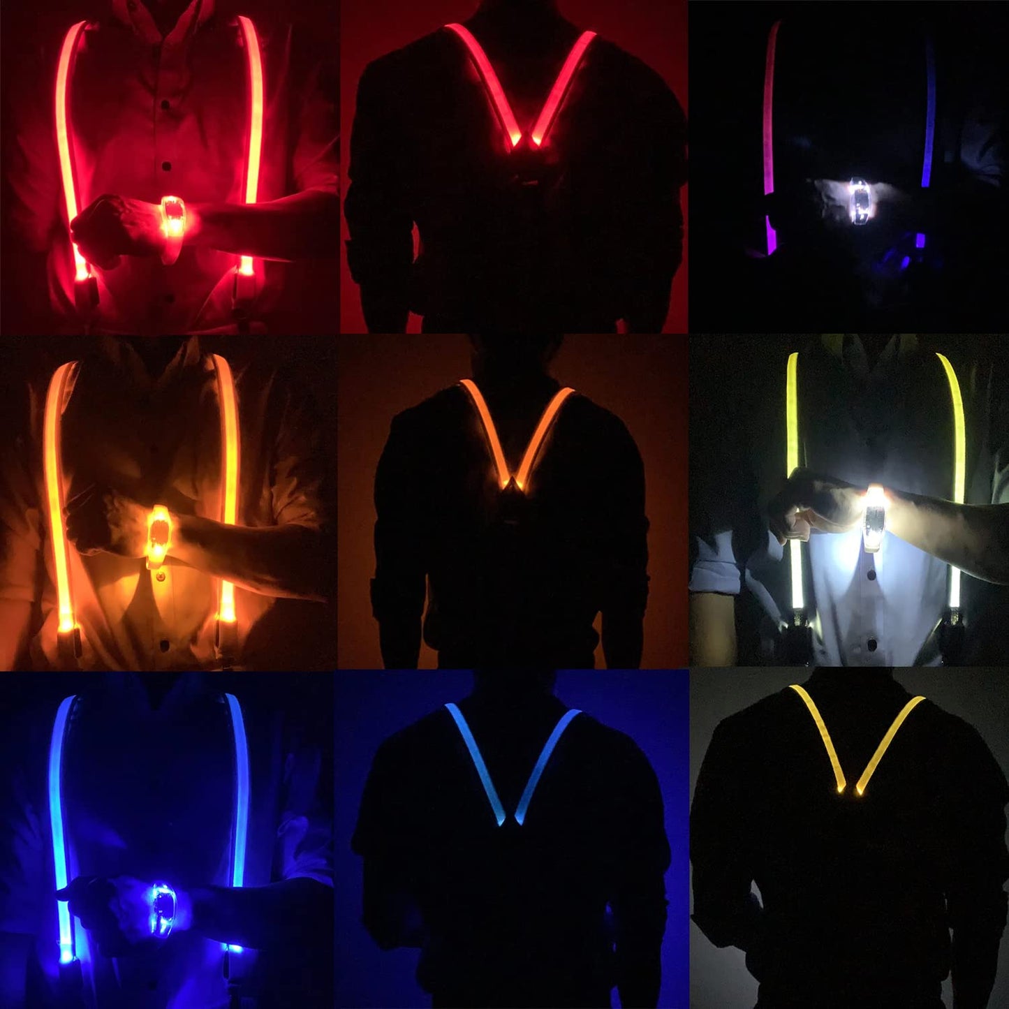 HELHUNLEE 3 Pcs/Combo, LED Light Up Suspenders With Music Rhythm Glow Bracelets And Bow Tie Combo, Adjustable Elastic Flashing Led Clothing for Men and Women3Y